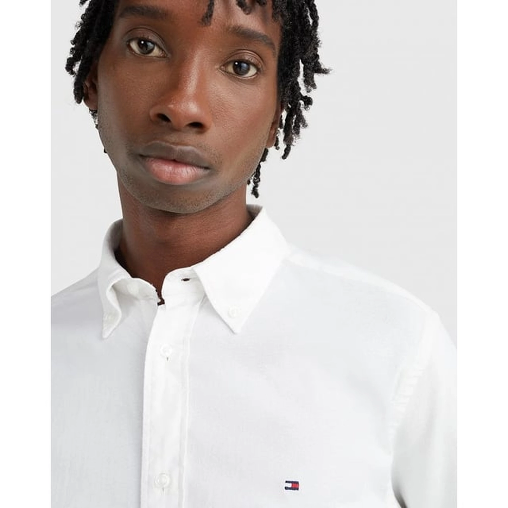 Tommy Hilfiger Core 1985 Flex Mens Long Sleeve Oxford Shirt - White Cotton - Size X-Large